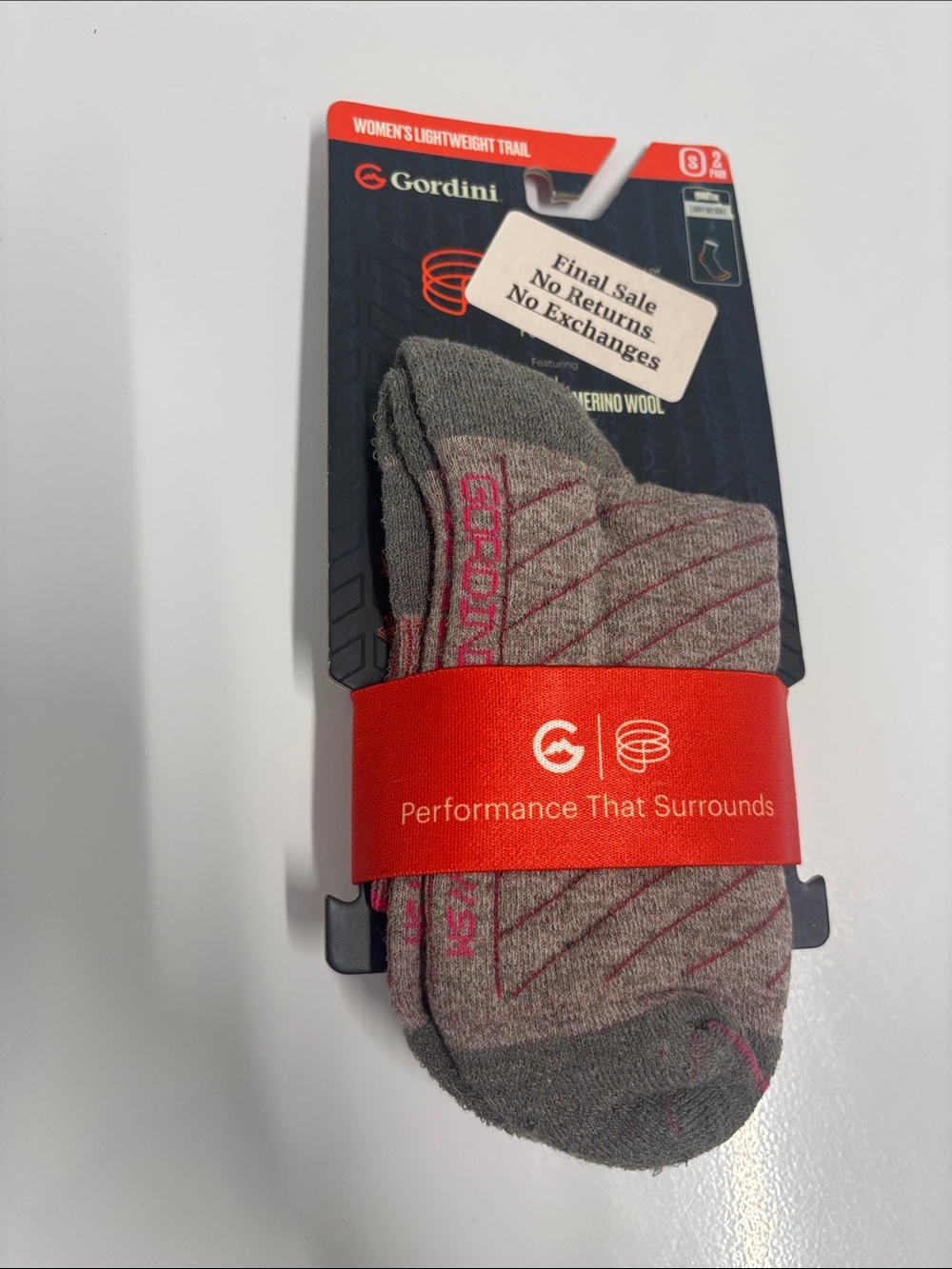 Gordini Women's 2 pair pack lightweight trail quarter sock grey pink size small